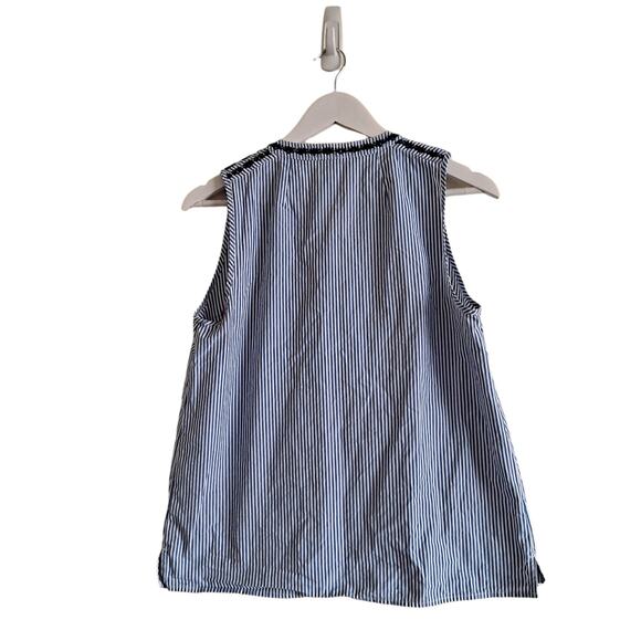 J. Crew Blue White Stripe SleevelessEmbroidered Neckline w Tassle Top - Size 6 - Picture 2 of 11